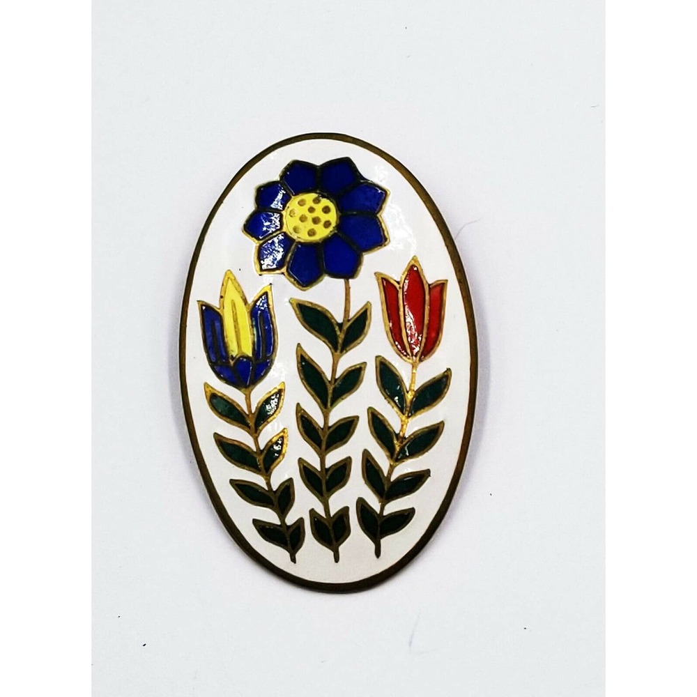 Vintage Colorful Enamel Flowers Signed MADE IN THAILAND Pin Brooch W238
